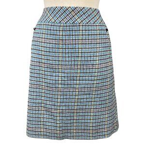 Talbots Women Blue Houndstooth Pattern Wool Blend Lined VTG Pencil Skirt 12W